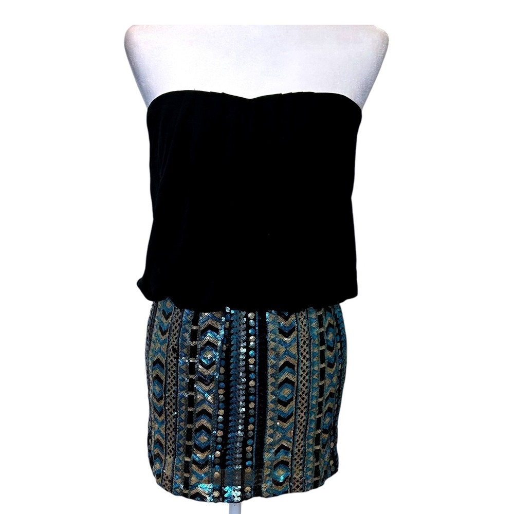 Pants Store Sequin Dress Strapless Party Cocktail Mini Black Blue Size Medium